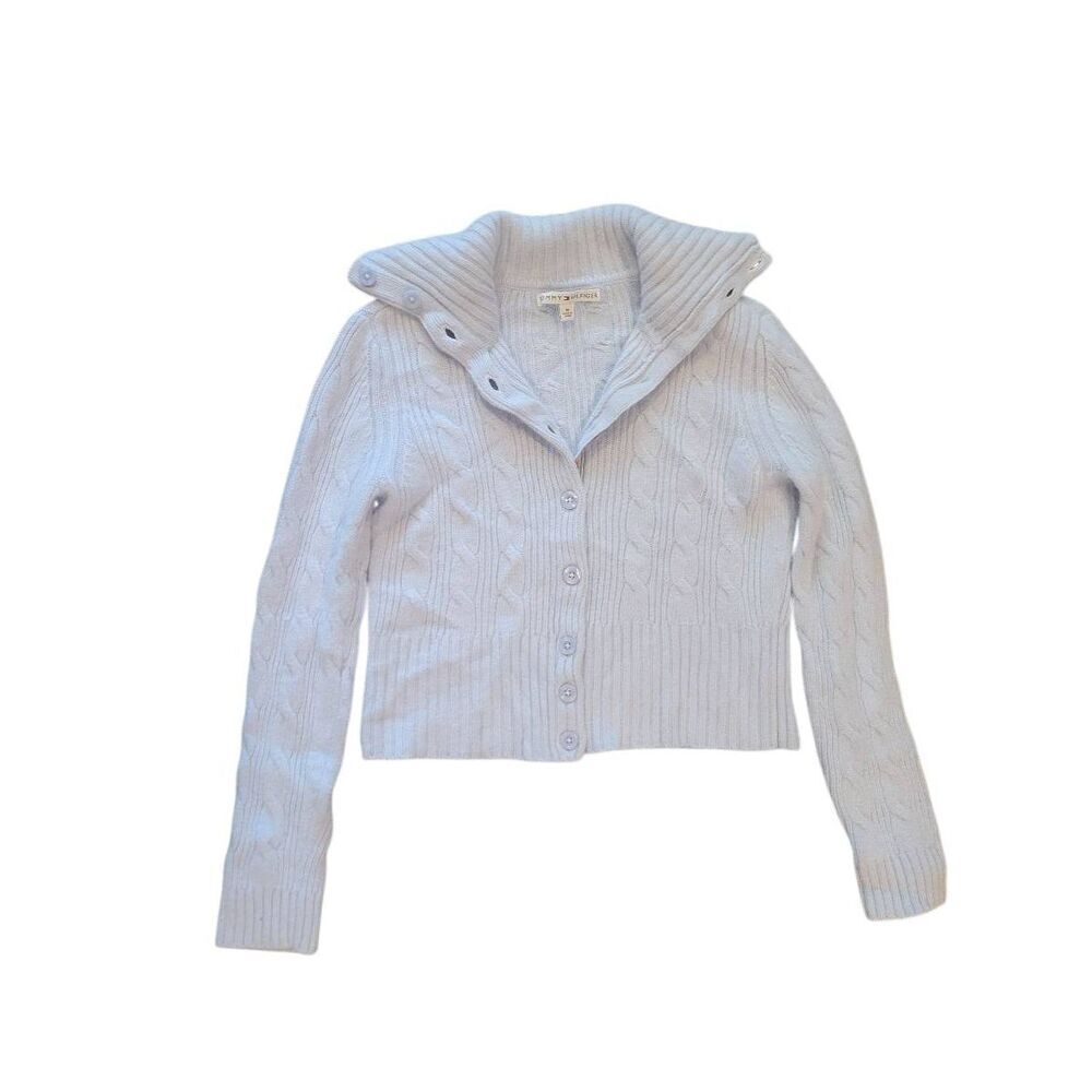 Vintage Y2K Tommy Hilfiger Sweater Women's Medium Pale Blue Wool Angora Cardigan